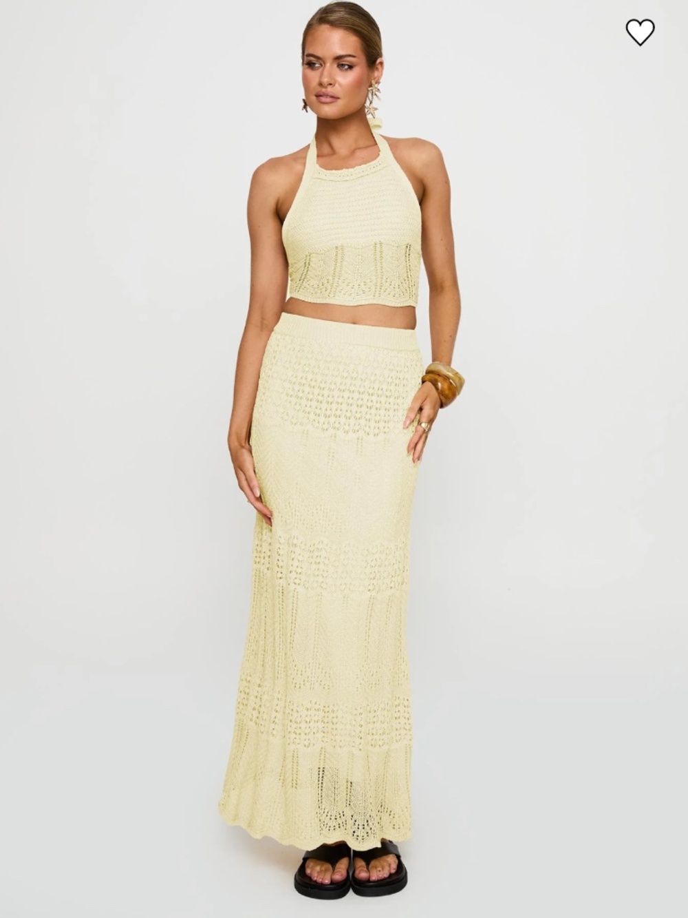 princess polly yellow crotchet two piece set
